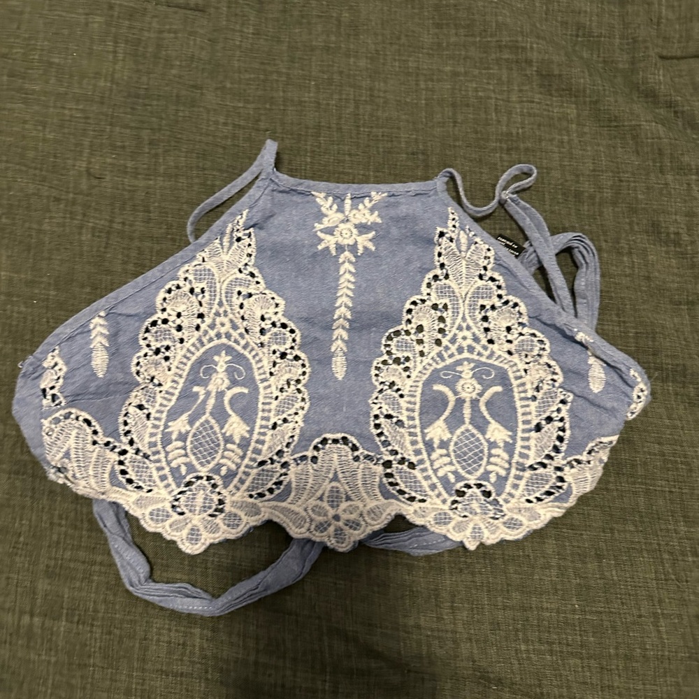 Denim and Lace Cropped Top
